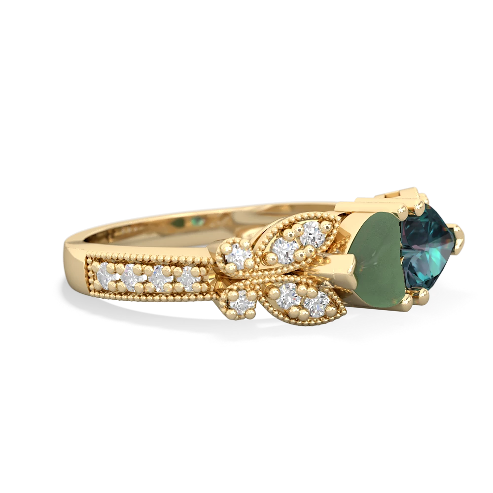 Jade Diamond Butterflies 14K Yellow Gold ring R5601