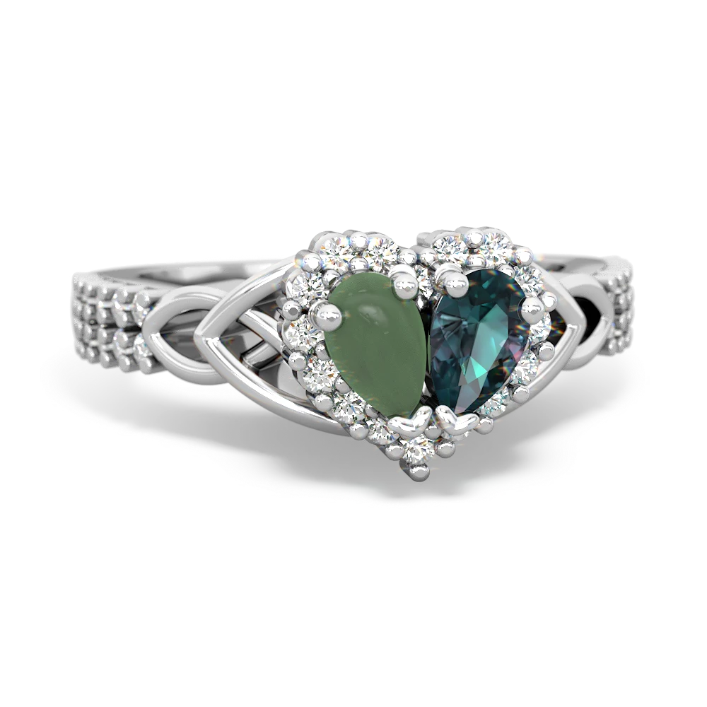 Jade Celtic Knot Two Hearts As One 14K White Gold ring R2644HRT