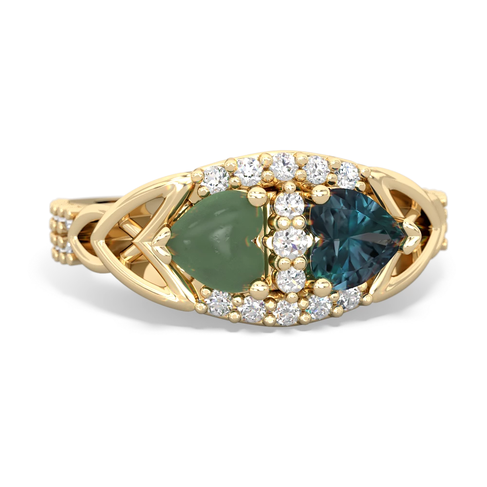 Jade Sparkling Celtic Knot 14K Yellow Gold ring R2645