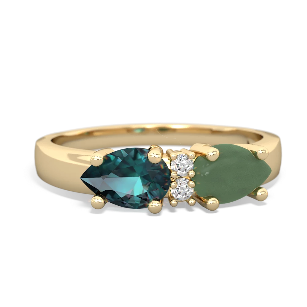 Jade Pear Bowtie 14K Yellow Gold ring R0865