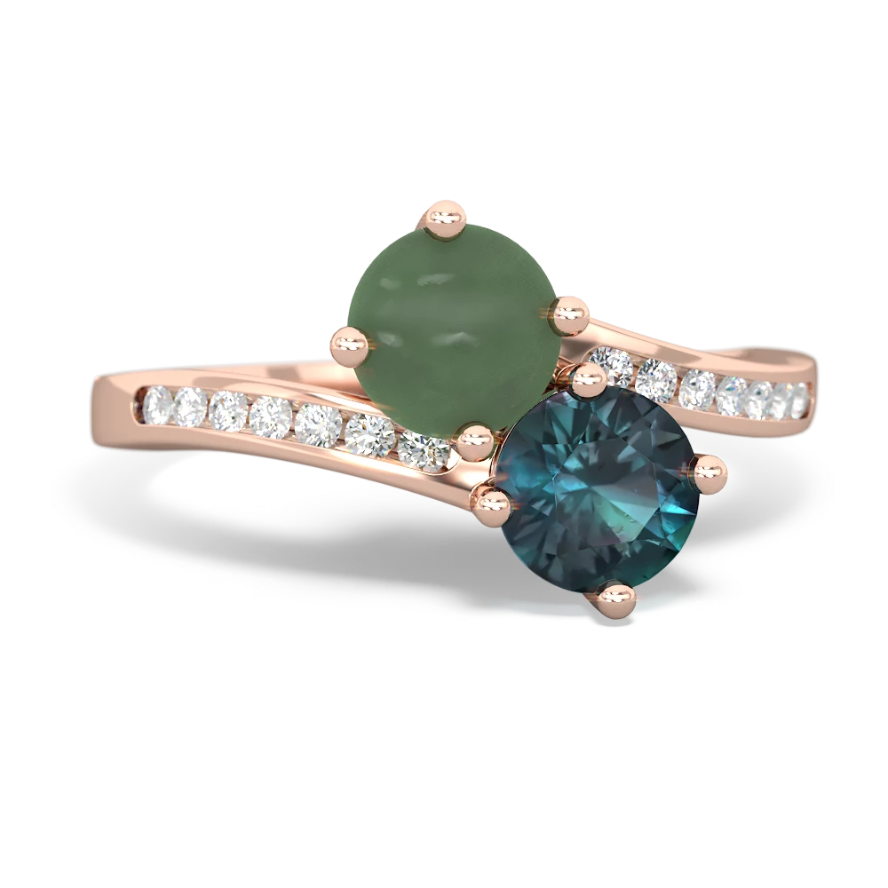 Jade Channel Set Two Stone 14K Rose Gold ring R5303