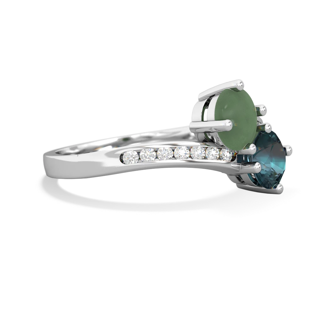 Jade Channel Set Two Stone 14K White Gold ring R5303