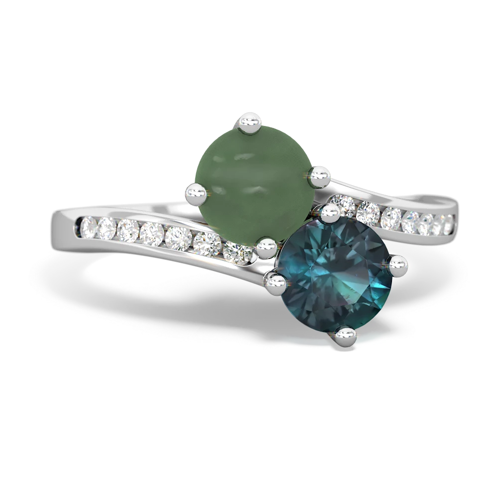 Jade Channel Set Two Stone 14K White Gold ring R5303