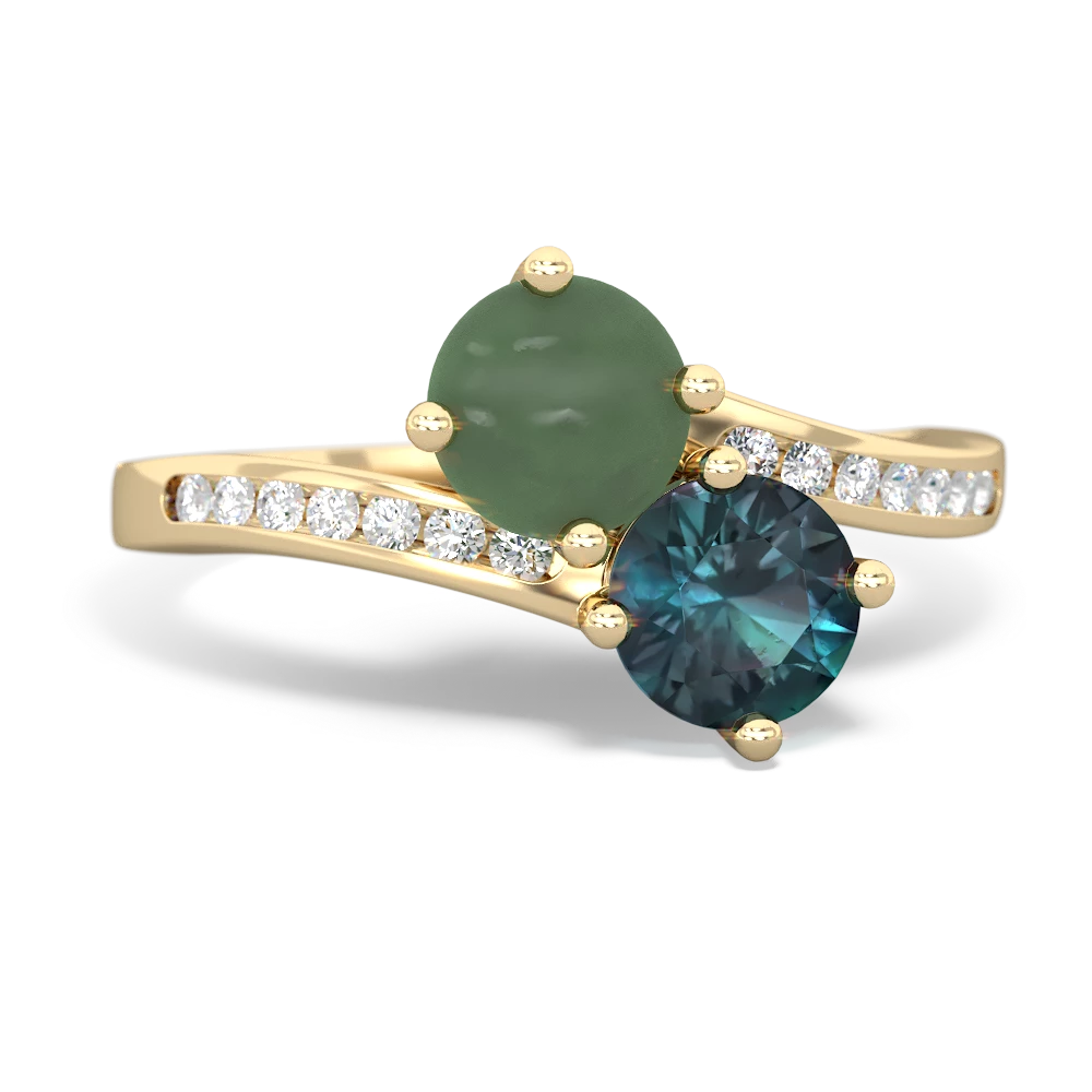 Jade Channel Set Two Stone 14K Yellow Gold ring R5303