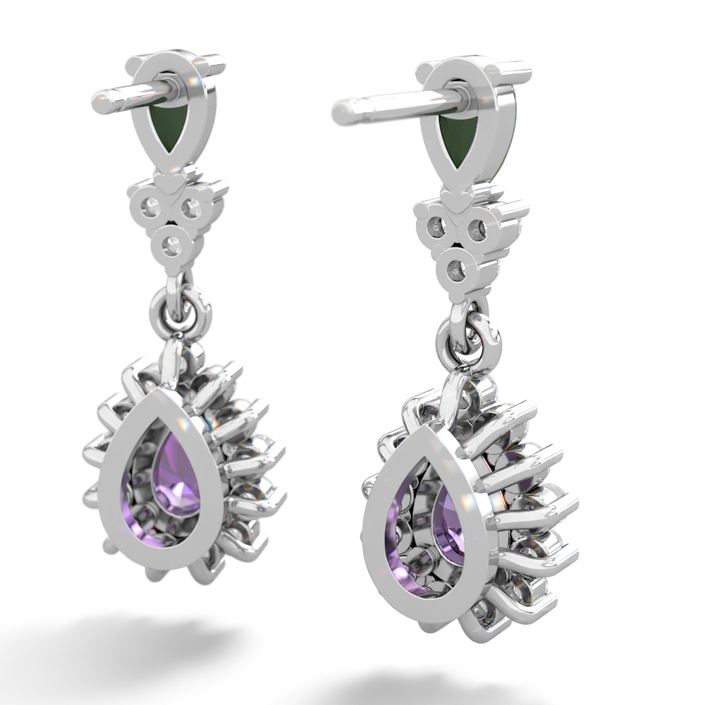 Jade Halo Pear Dangle 14K White Gold earrings E1882