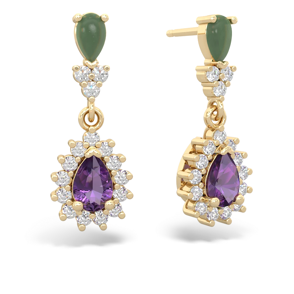 Jade Halo Pear Dangle 14K Yellow Gold earrings E1882