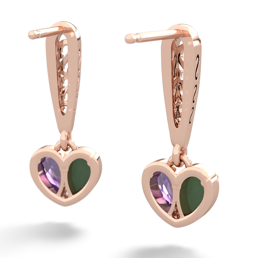 Jade Filligree Heart 14K Rose Gold earrings E5070