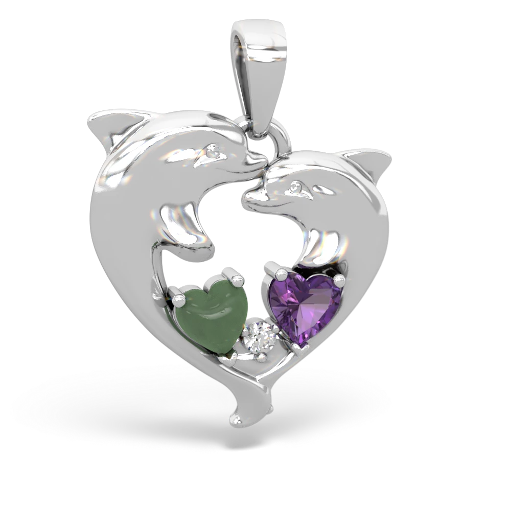 Jade Dolphin Heart 14K White Gold pendant P5820