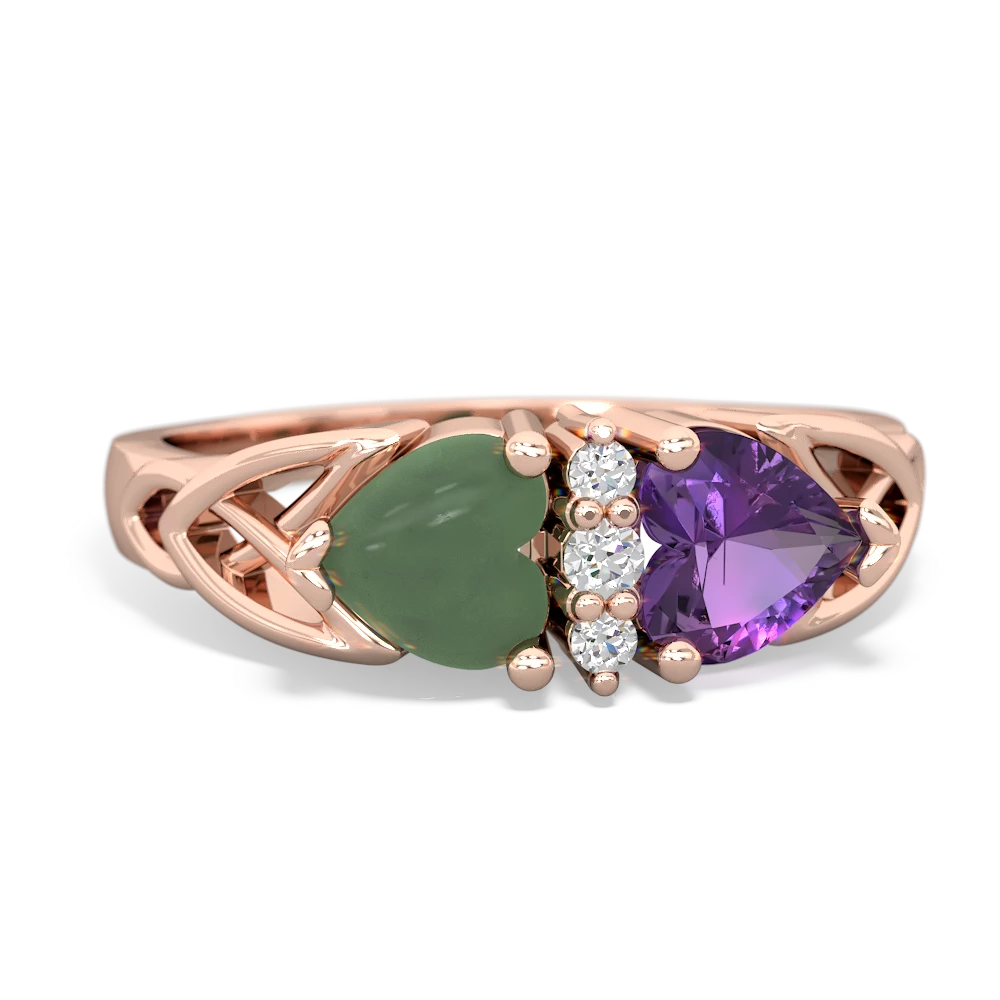 Jade Celtic Knot Double Heart 14K Rose Gold ring R5040