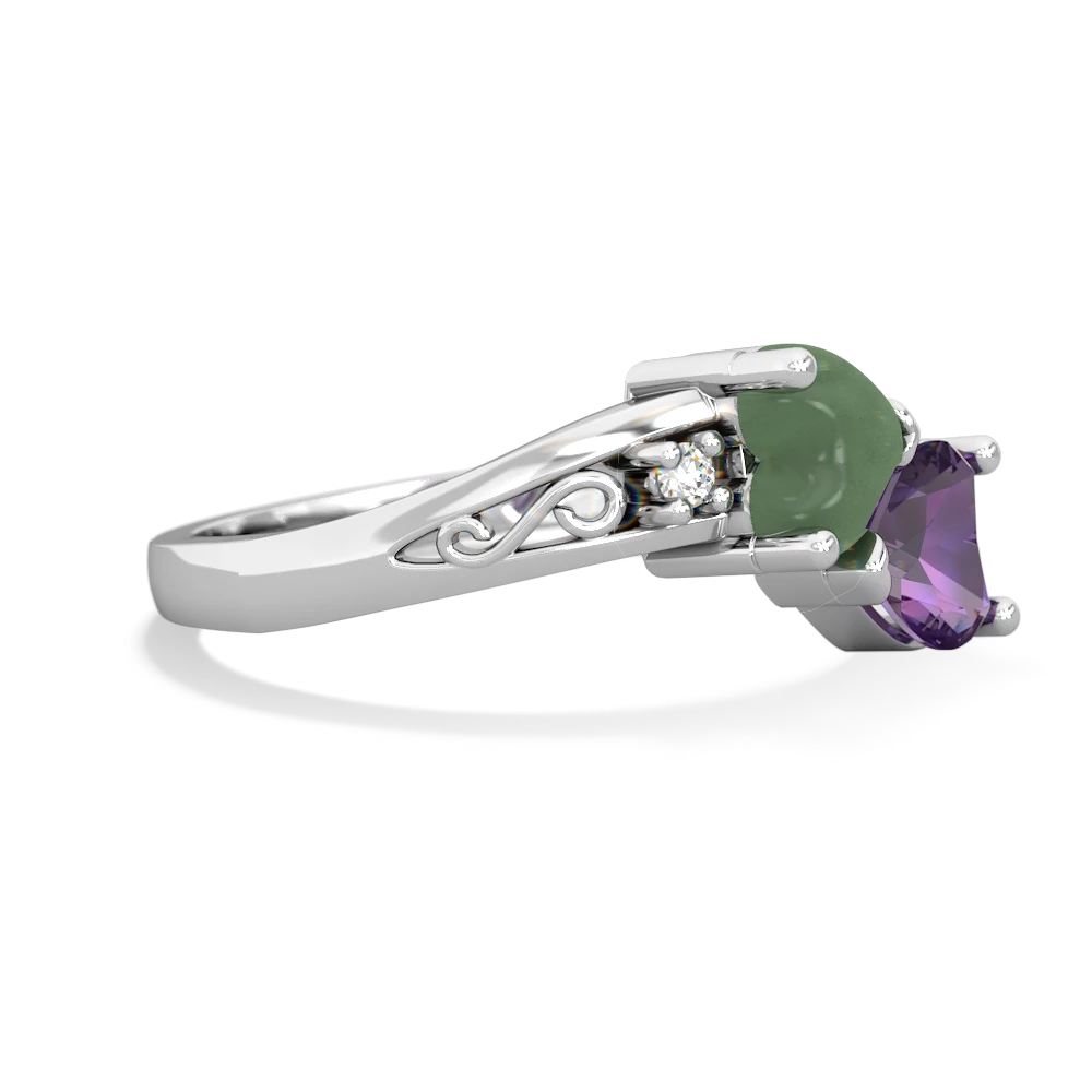 Jade Snuggling Hearts 14K White Gold ring R2178