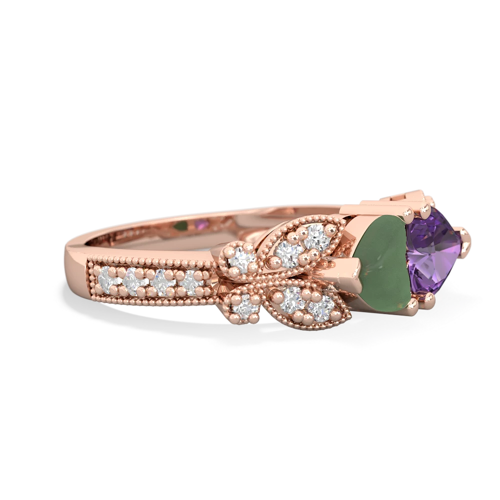 Jade Diamond Butterflies 14K Rose Gold ring R5601