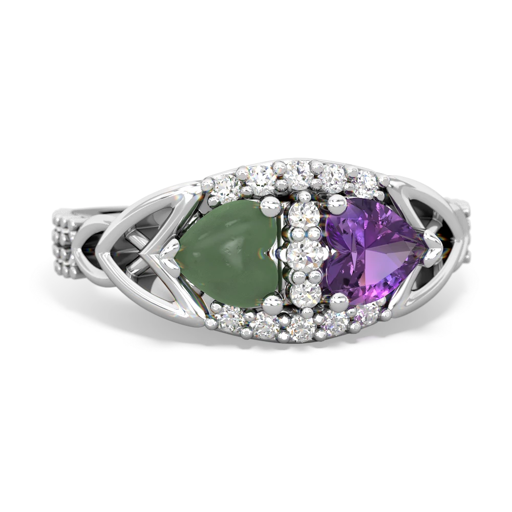 Jade Sparkling Celtic Knot 14K White Gold ring R2645