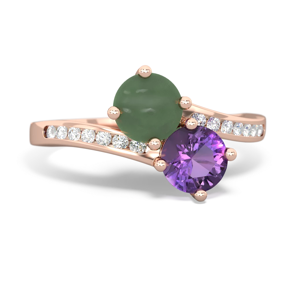 Jade Channel Set Two Stone 14K Rose Gold ring R5303