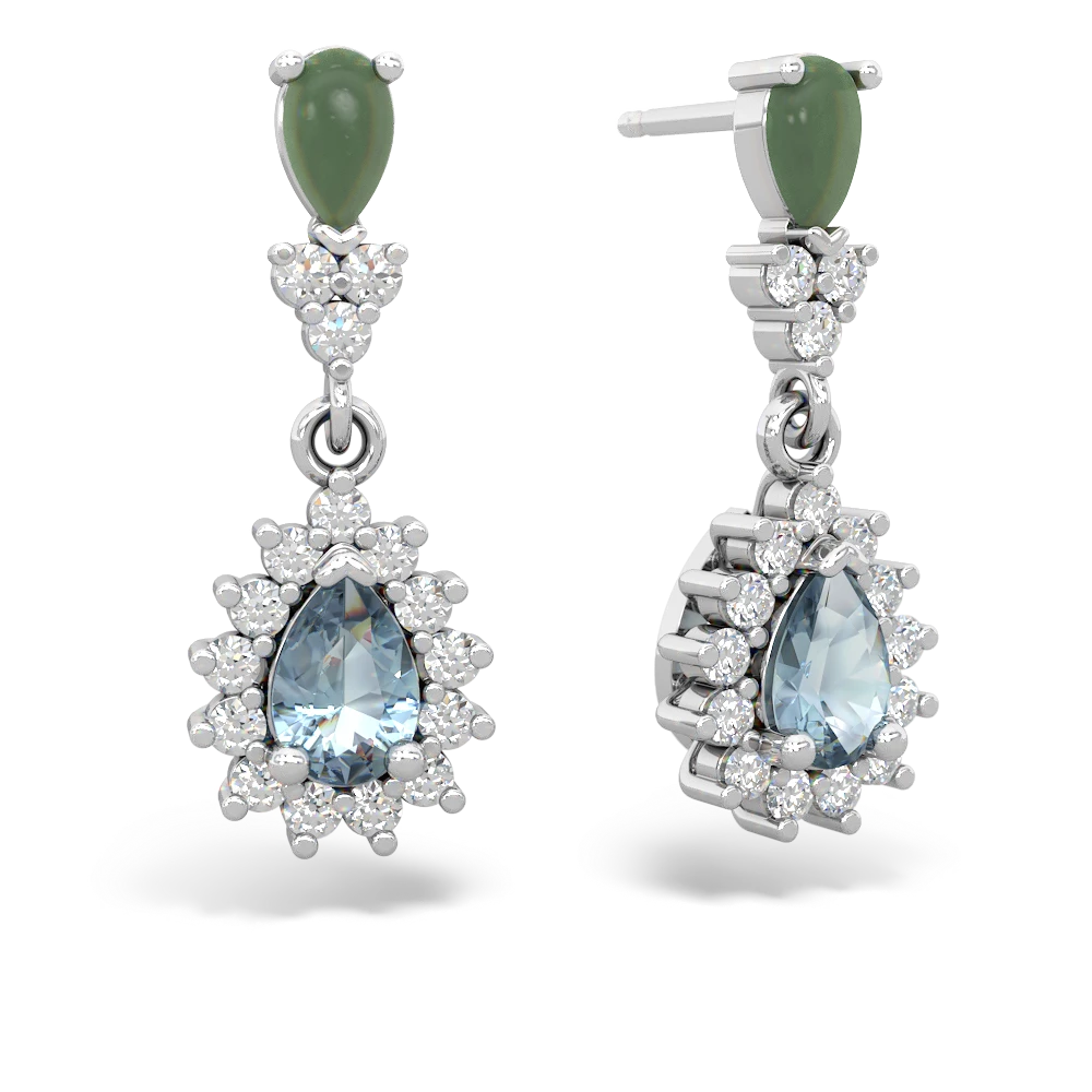 Jade Halo Pear Dangle 14K White Gold earrings E1882