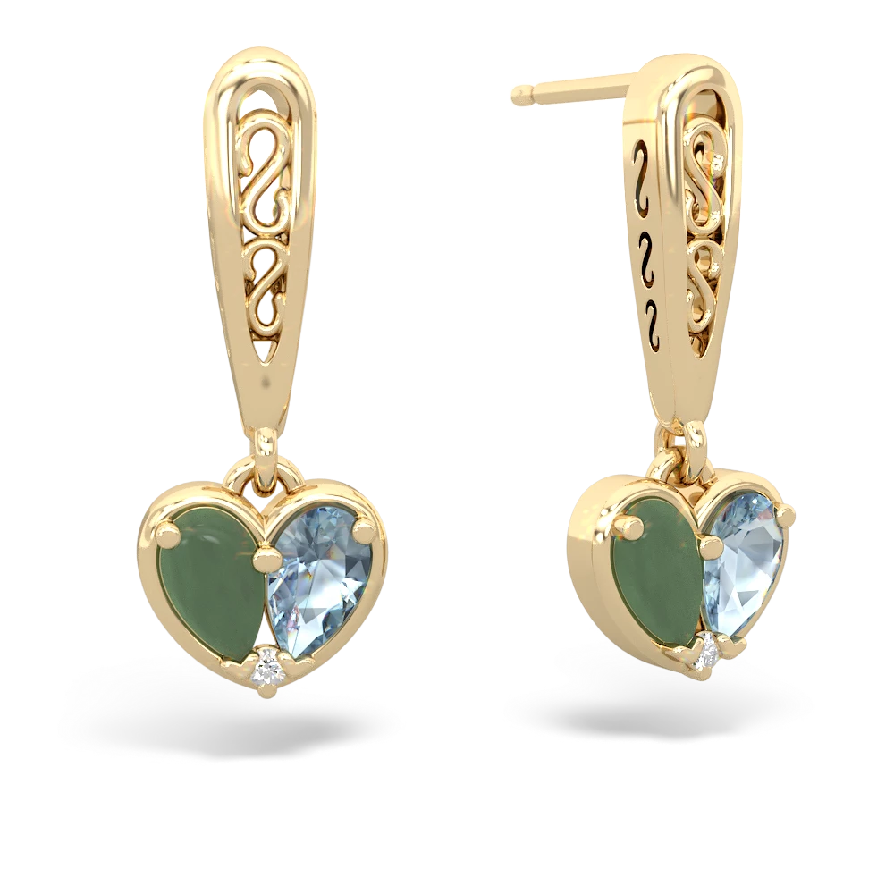 Jade Filligree Heart 14K Yellow Gold earrings E5070