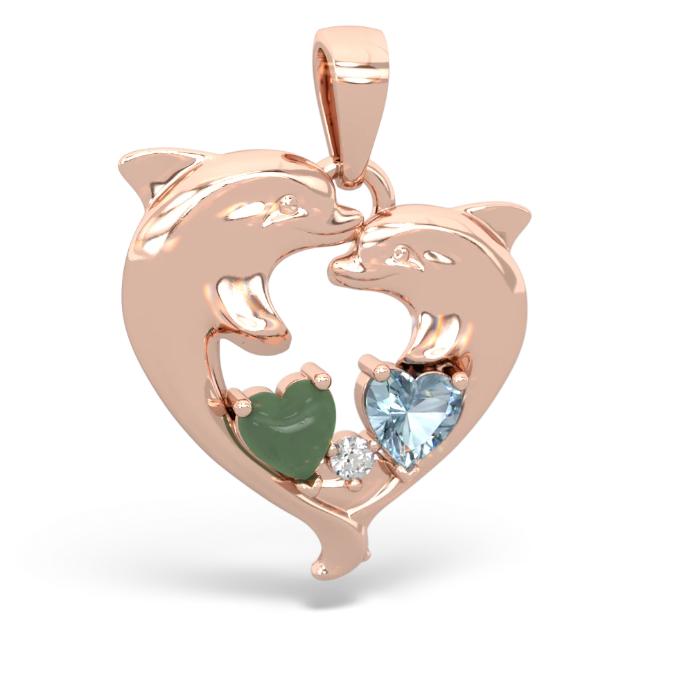 Jade Dolphin Heart 14K Rose Gold pendant P5820