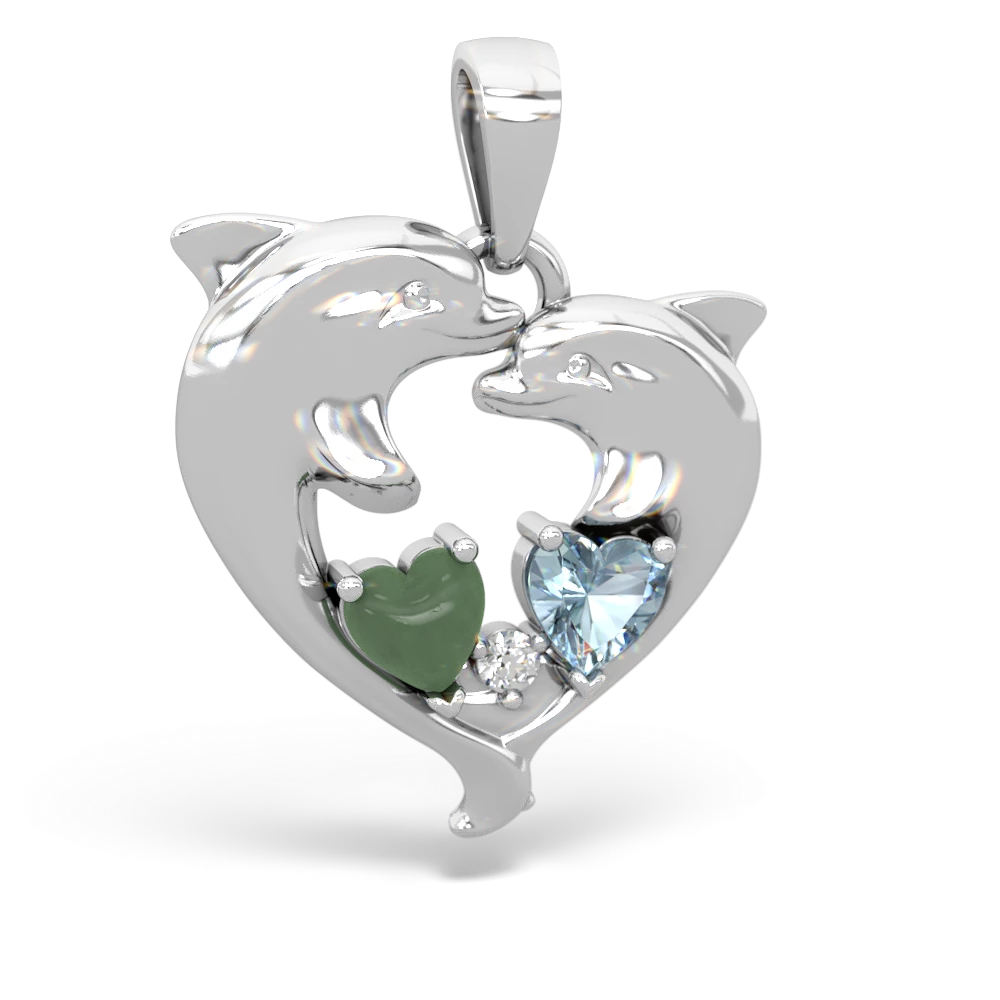 Jade Dolphin Heart 14K White Gold pendant P5820