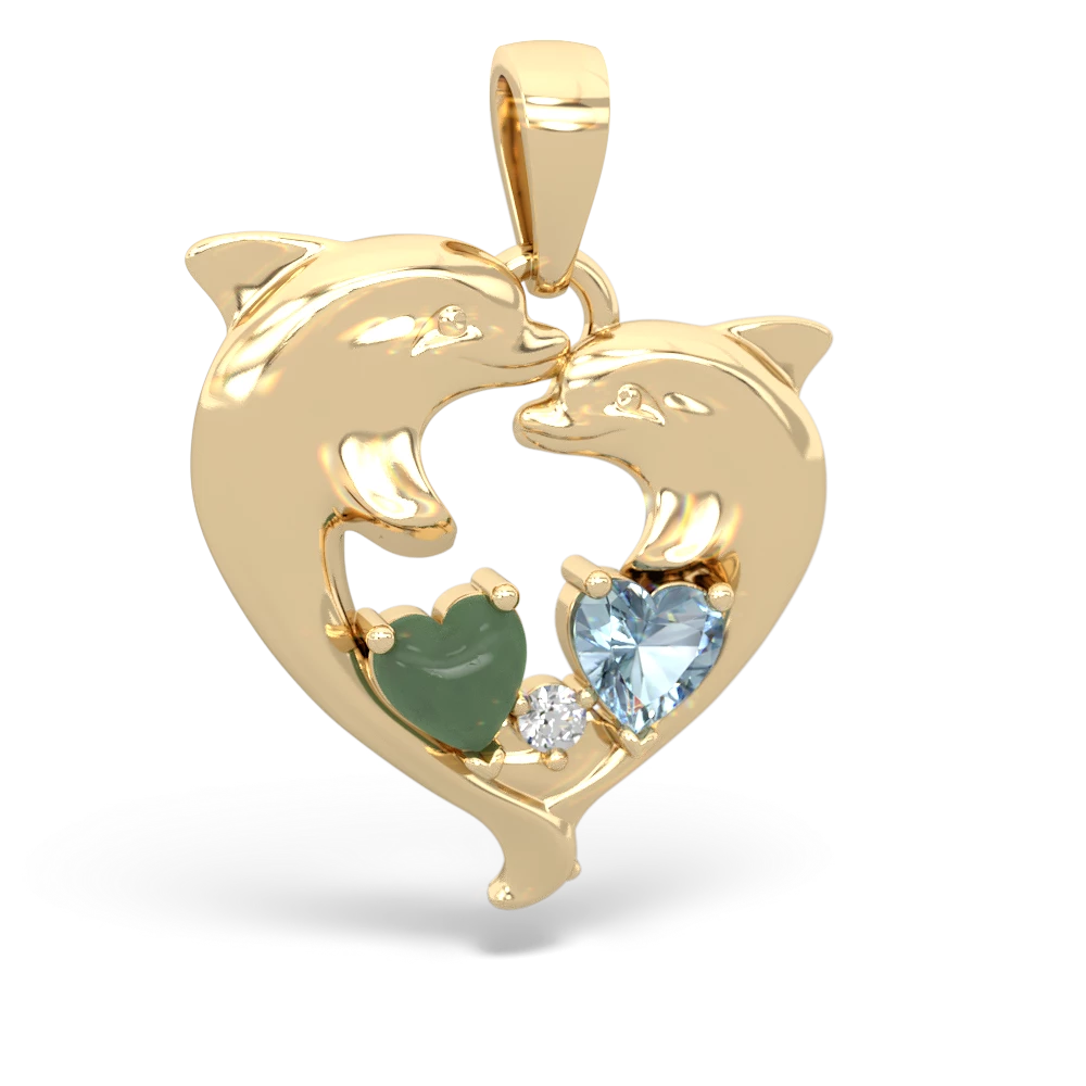 Jade Dolphin Heart 14K Yellow Gold pendant P5820