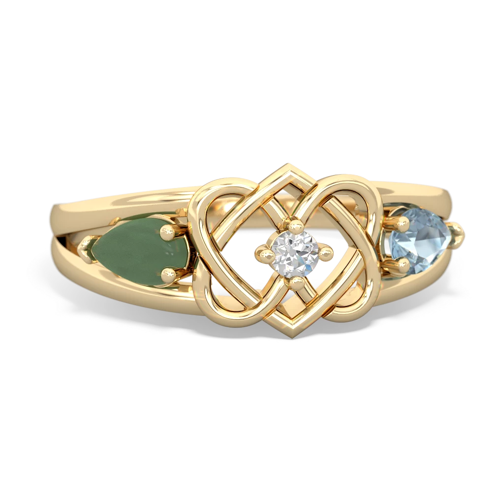 Jade Hearts Intertwined 14K Yellow Gold ring R5880