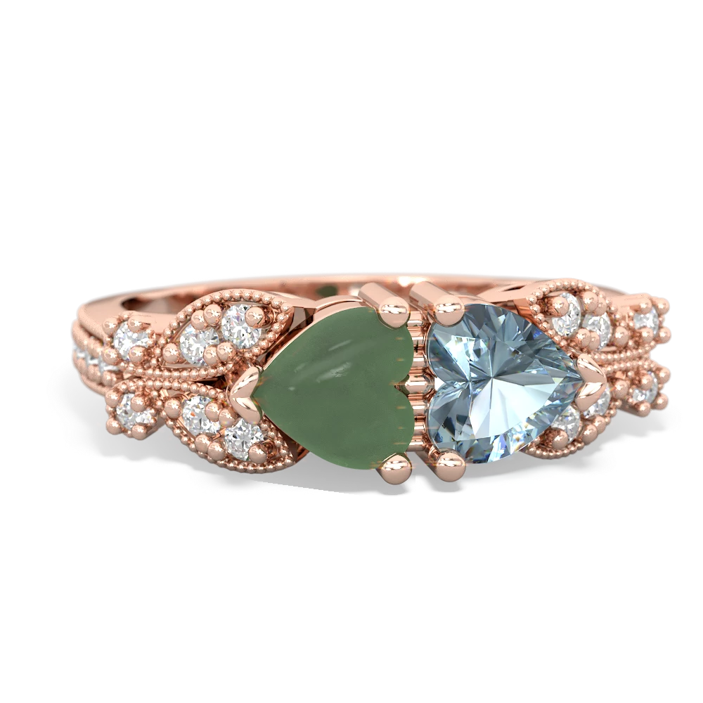 Jade Diamond Butterflies 14K Rose Gold ring R5601