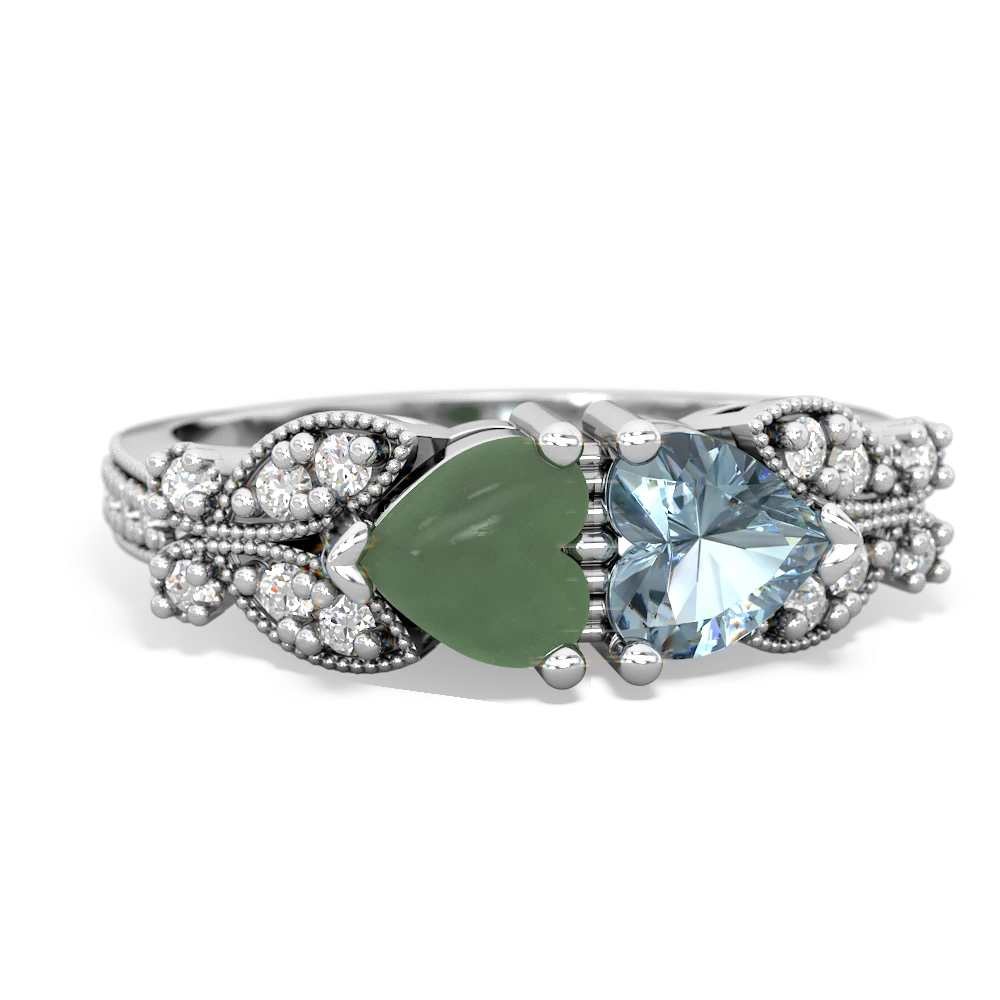 Jade Diamond Butterflies 14K White Gold ring R5601