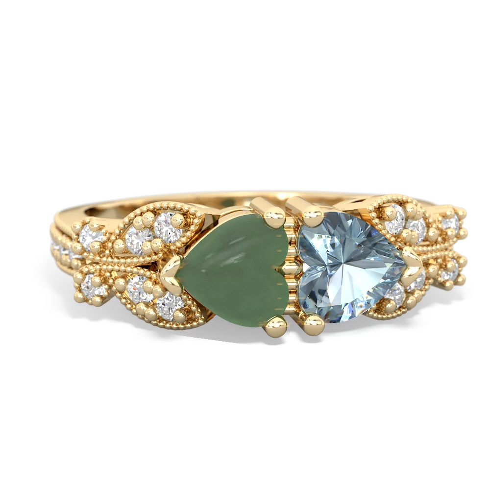 Jade Diamond Butterflies 14K Yellow Gold ring R5601