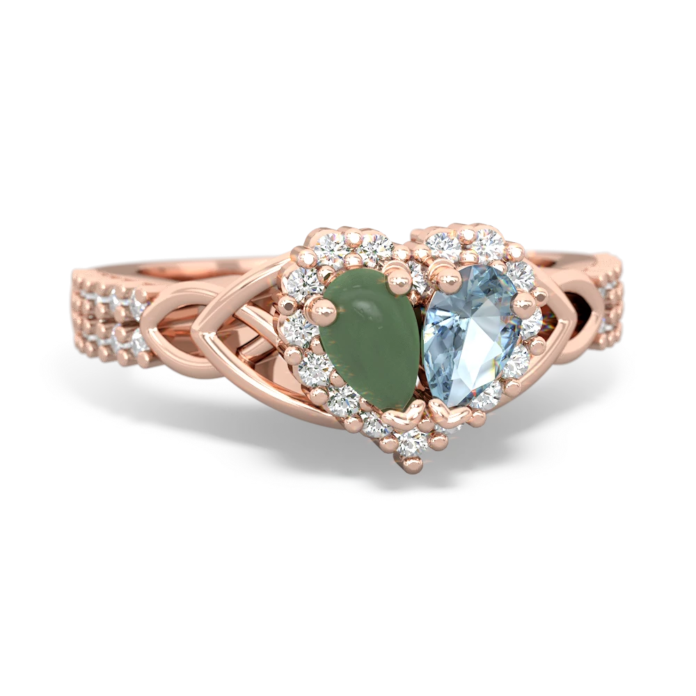 Jade Celtic Knot Two Hearts As One 14K Rose Gold ring R2644HRT