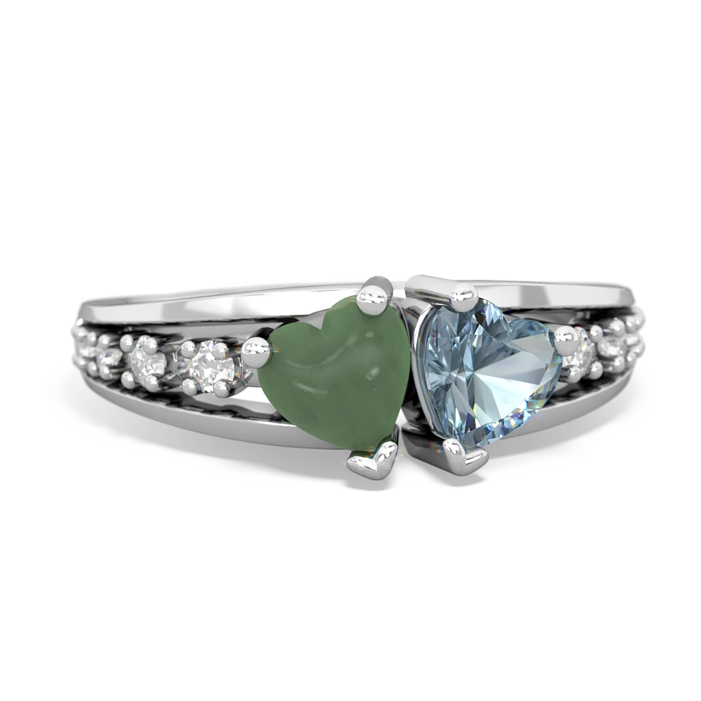 Jade Aquamarine Heart to Heart ring 14K White Gold JewelsForMe