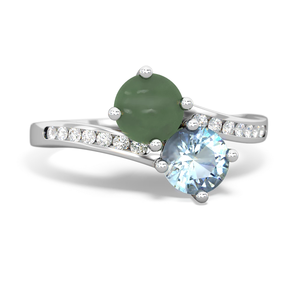 Jade Aquamarine Channel Set Two Stone ring 14K White Gold