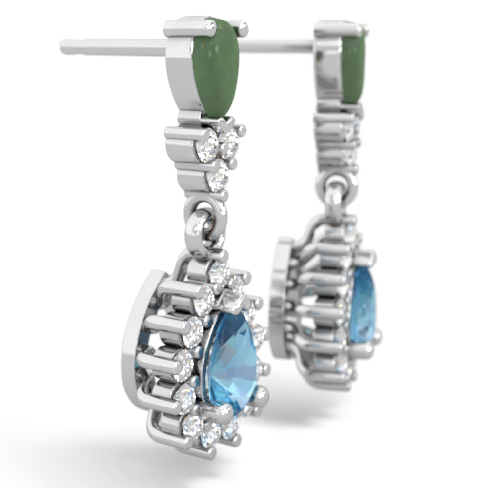 Jade Halo Pear Dangle 14K White Gold earrings E1882