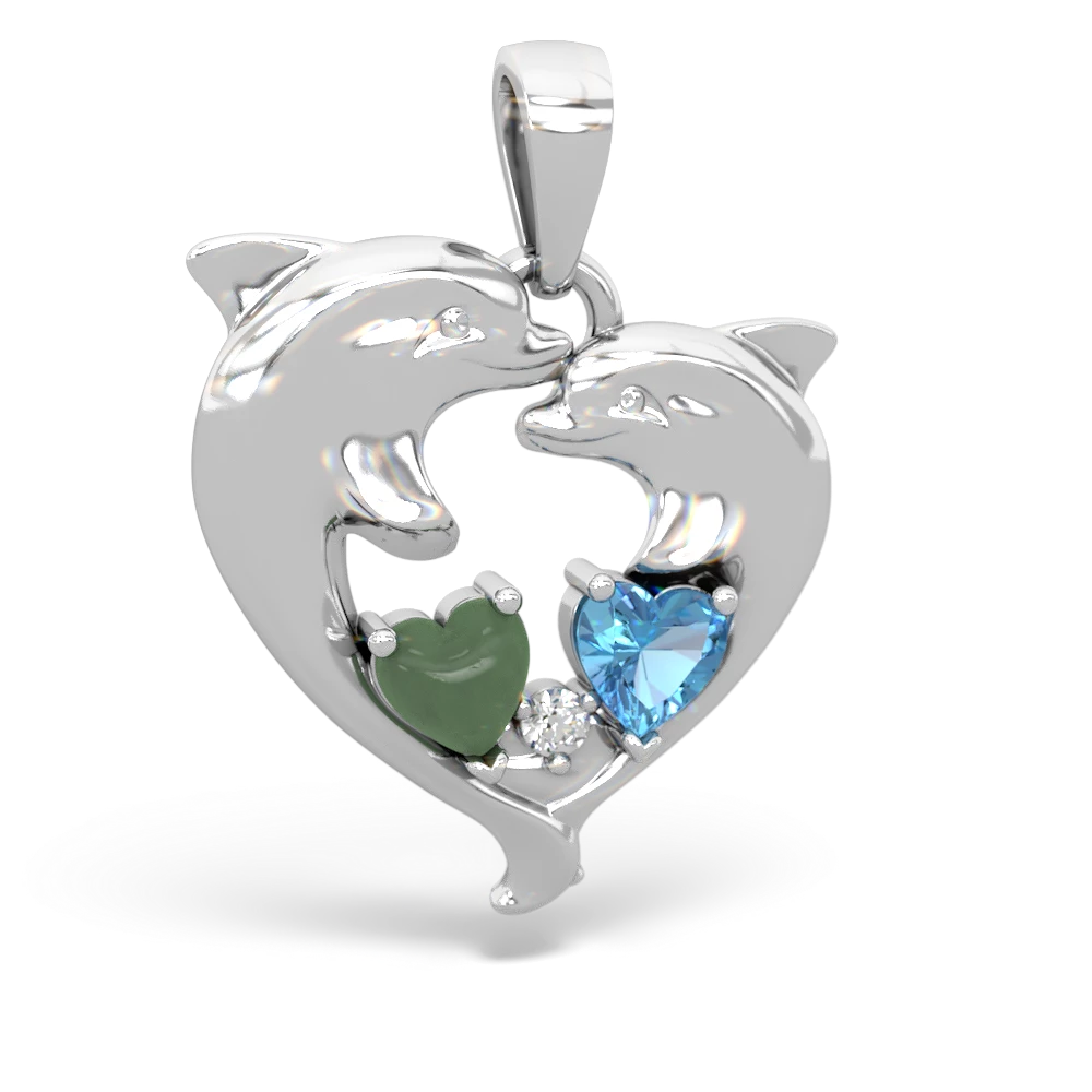 Jade Dolphin Heart 14K White Gold pendant P5820