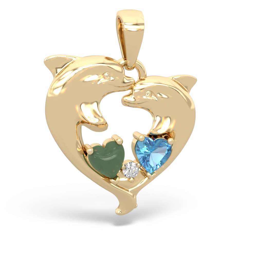 Jade Dolphin Heart 14K Yellow Gold pendant P5820