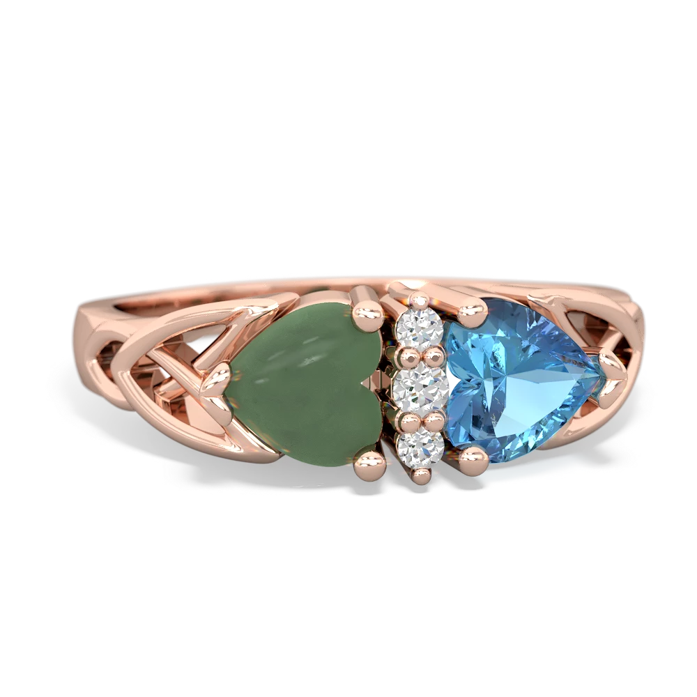 Jade Celtic Knot Double Heart 14K Rose Gold ring R5040