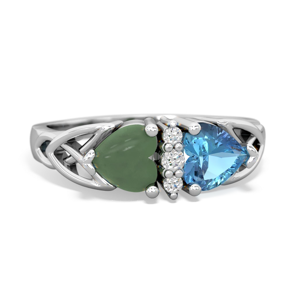 Jade Celtic Knot Double Heart 14K White Gold ring R5040