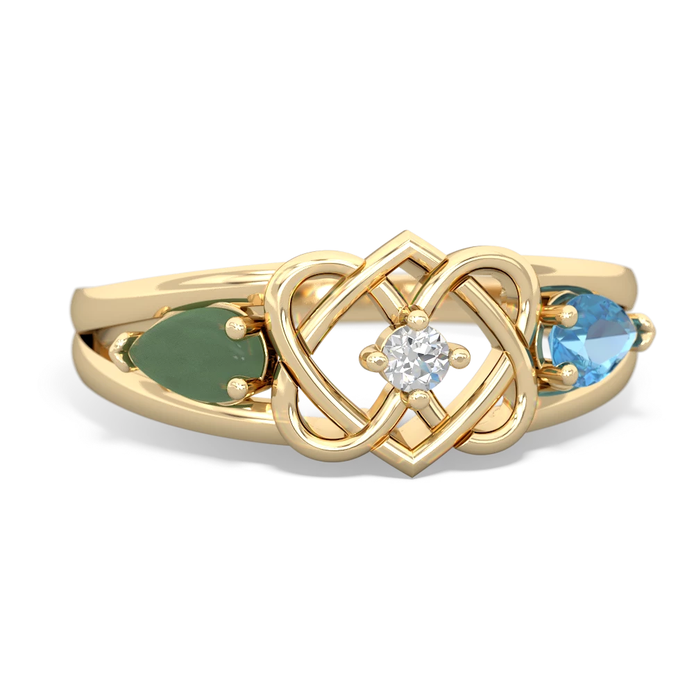 Jade Hearts Intertwined 14K Yellow Gold ring R5880