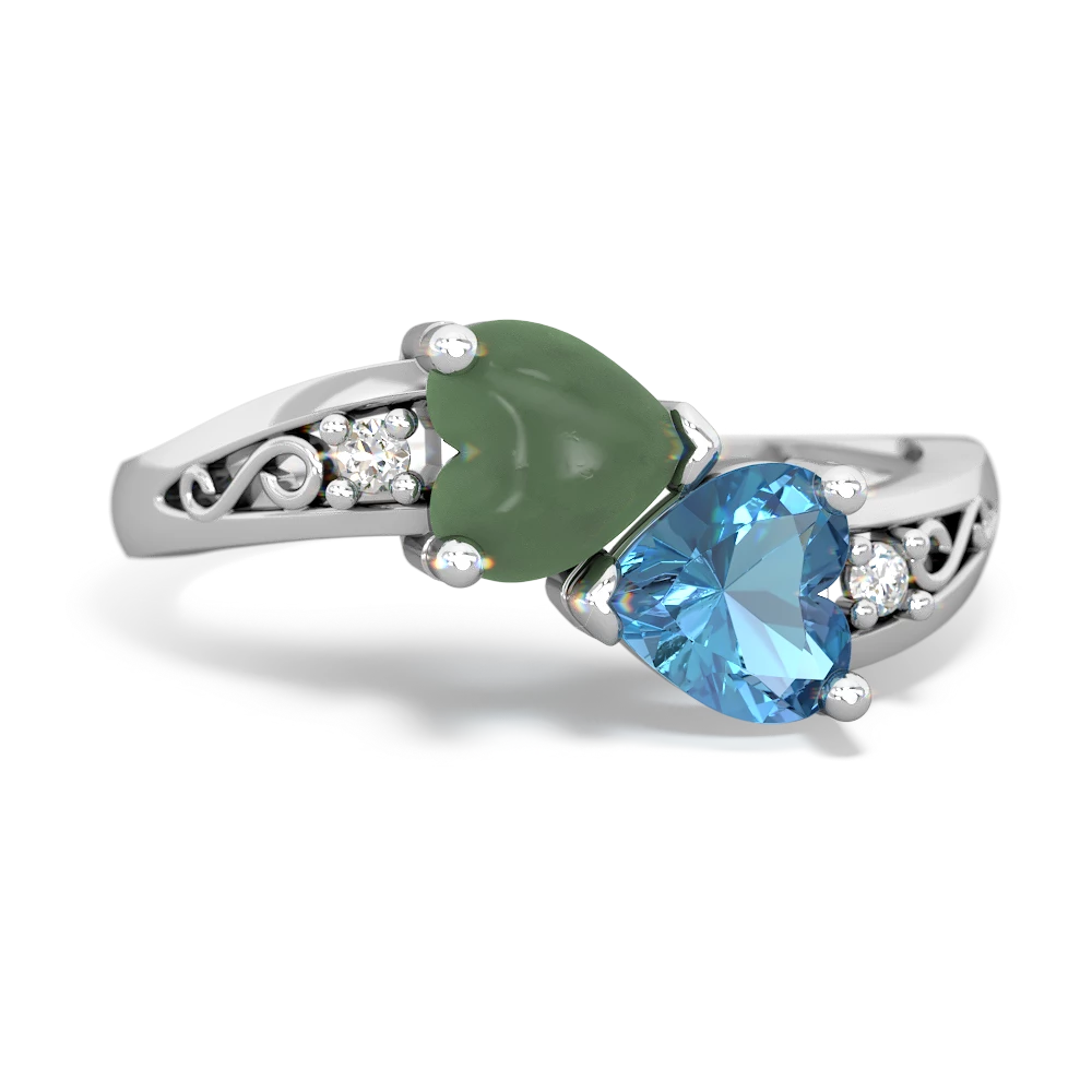 Jade Snuggling Hearts 14K White Gold ring R2178