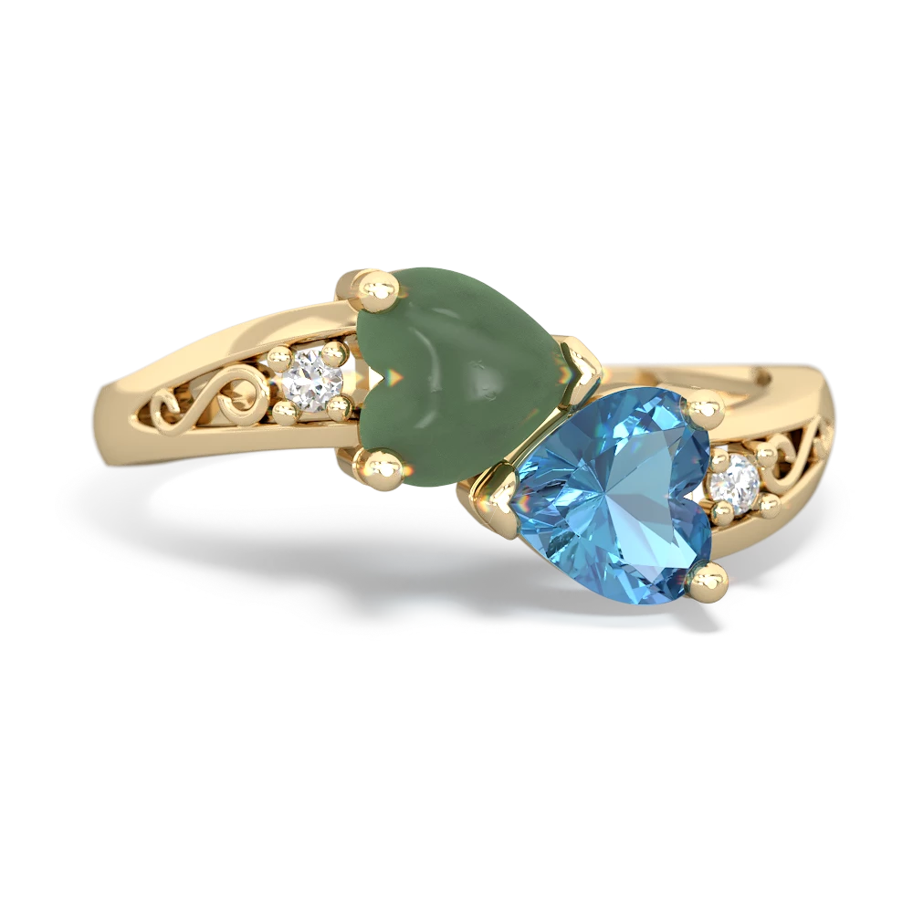 Jade Snuggling Hearts 14K Yellow Gold ring R2178