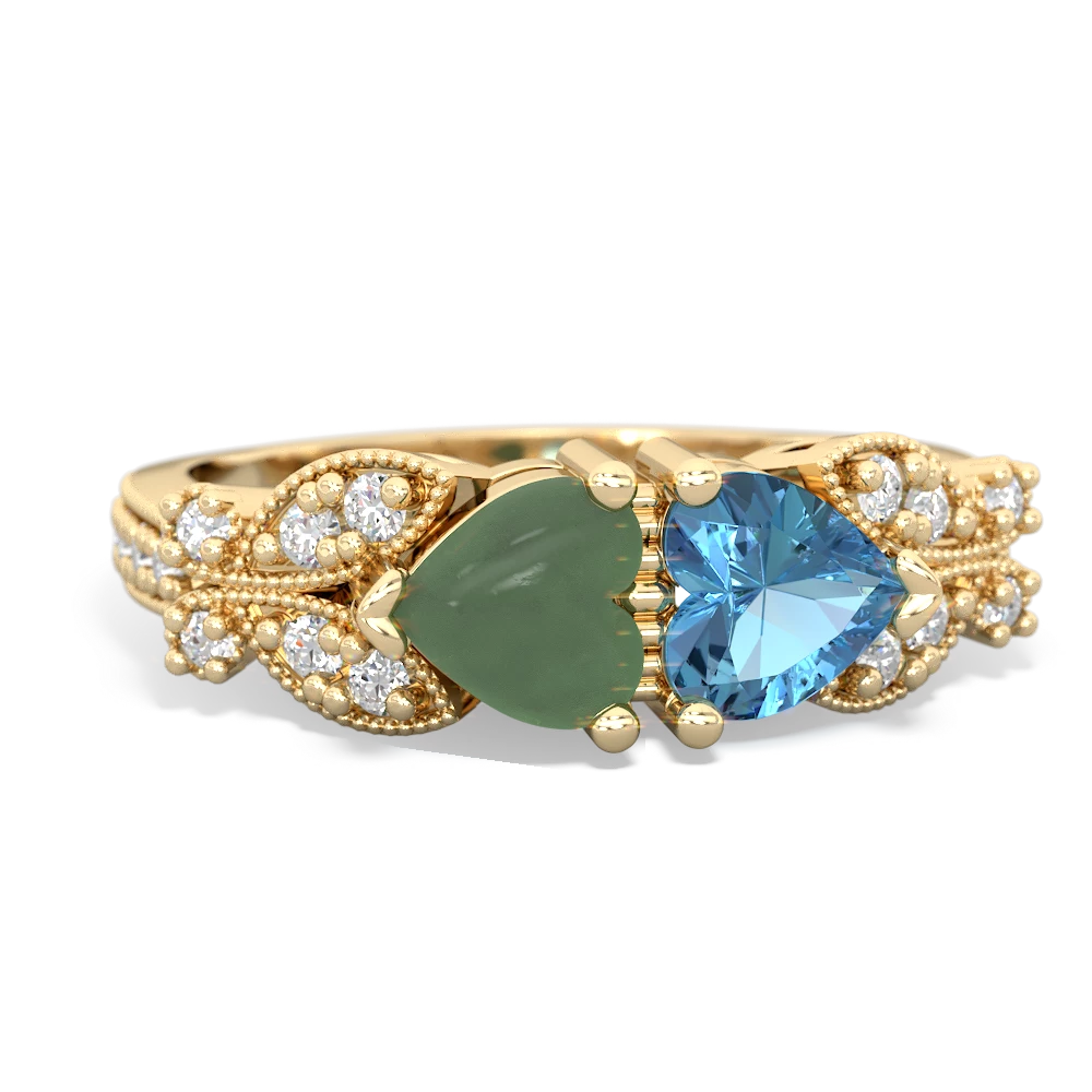 Jade Diamond Butterflies 14K Yellow Gold ring R5601