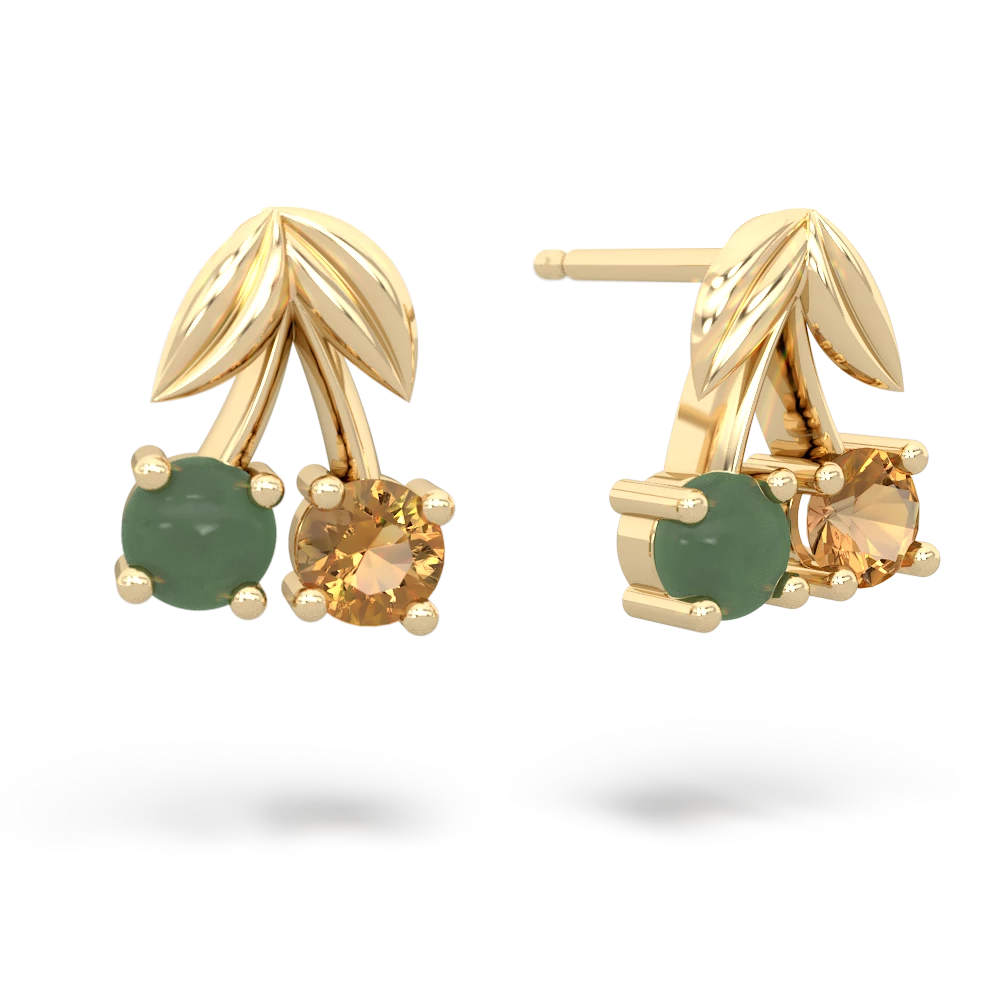 Jade Sweet Cherries 14K Yellow Gold earrings E7001