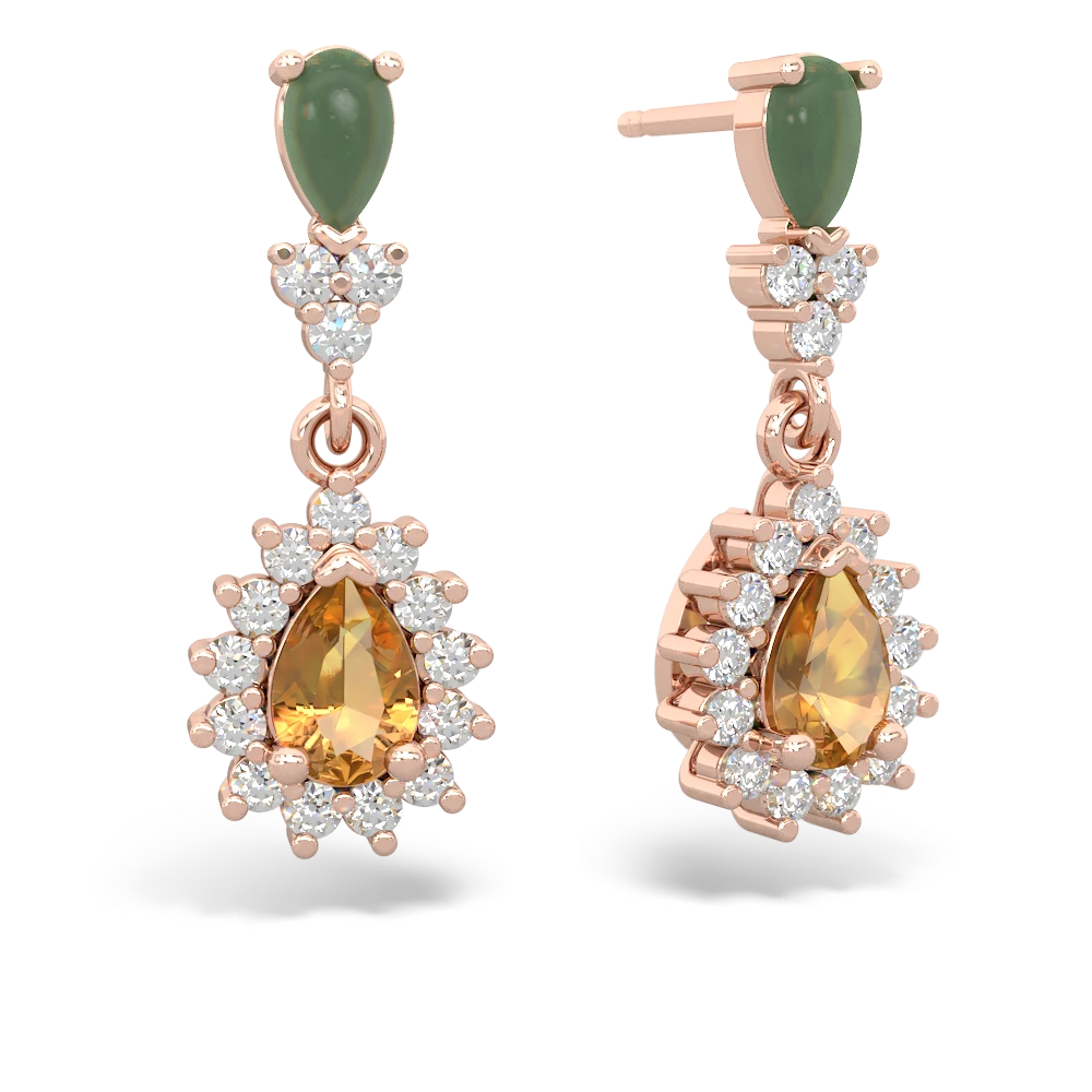 Jade Halo Pear Dangle 14K Rose Gold earrings E1882