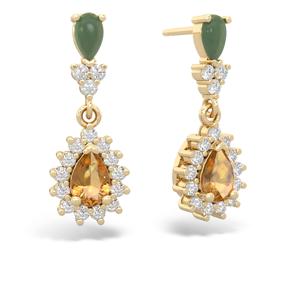 Jade Halo Pear Dangle 14K Yellow Gold earrings E1882