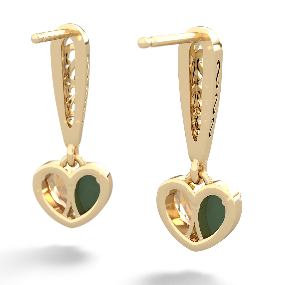 Jade Filligree Heart 14K Yellow Gold earrings E5070