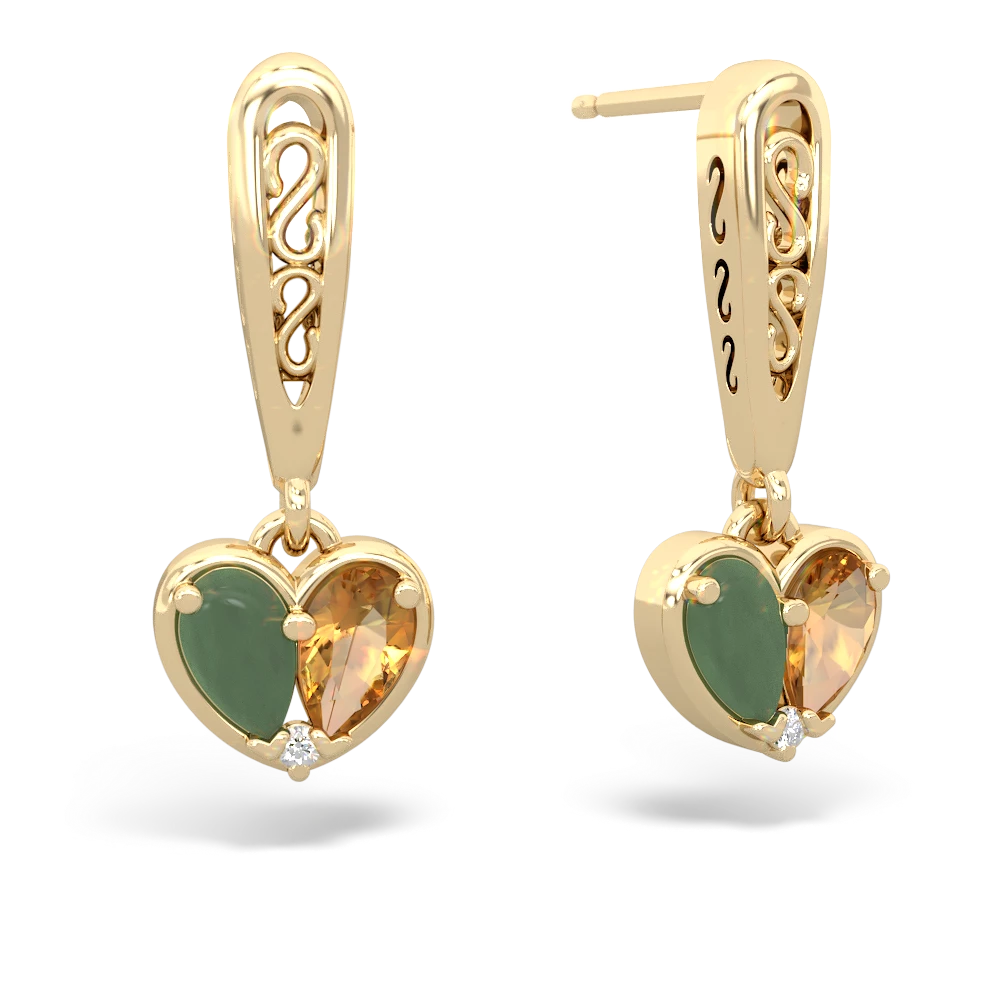 Jade Filligree Heart 14K Yellow Gold earrings E5070