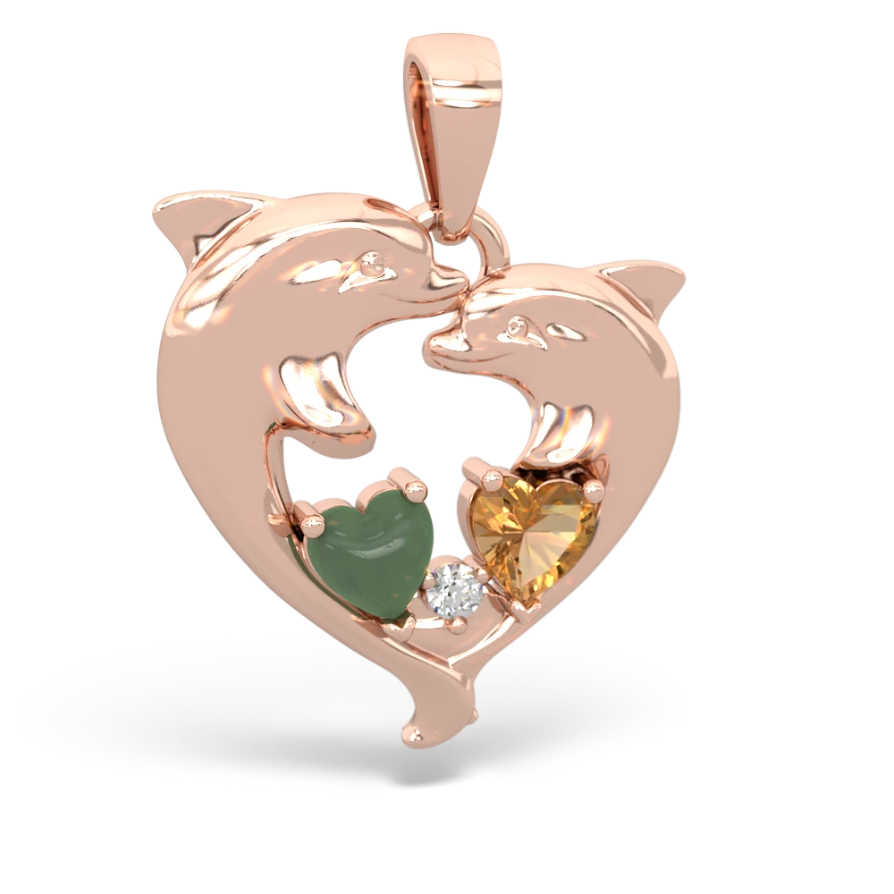 Jade Dolphin Heart 14K Rose Gold pendant P5820