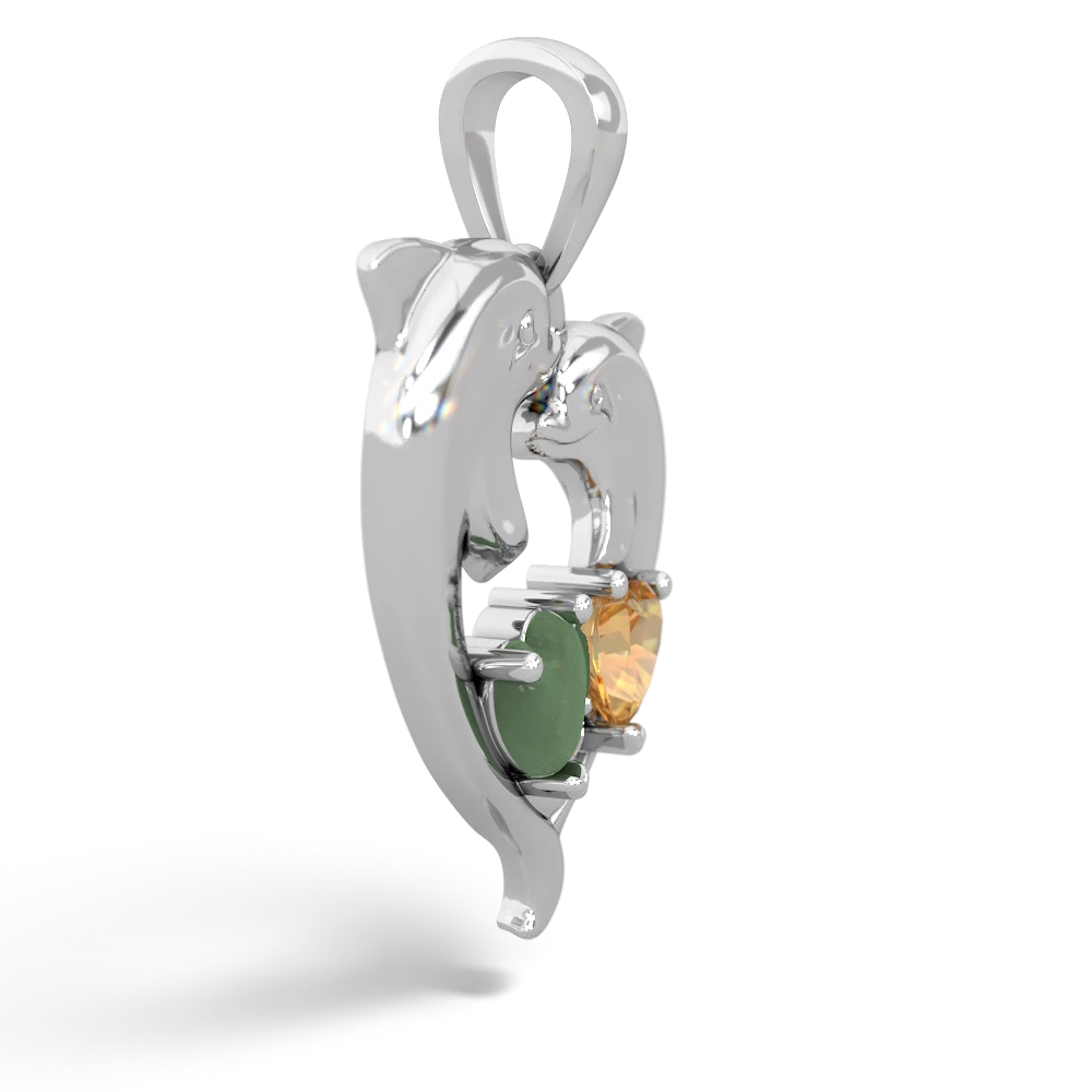 Jade Dolphin Heart 14K White Gold pendant P5820