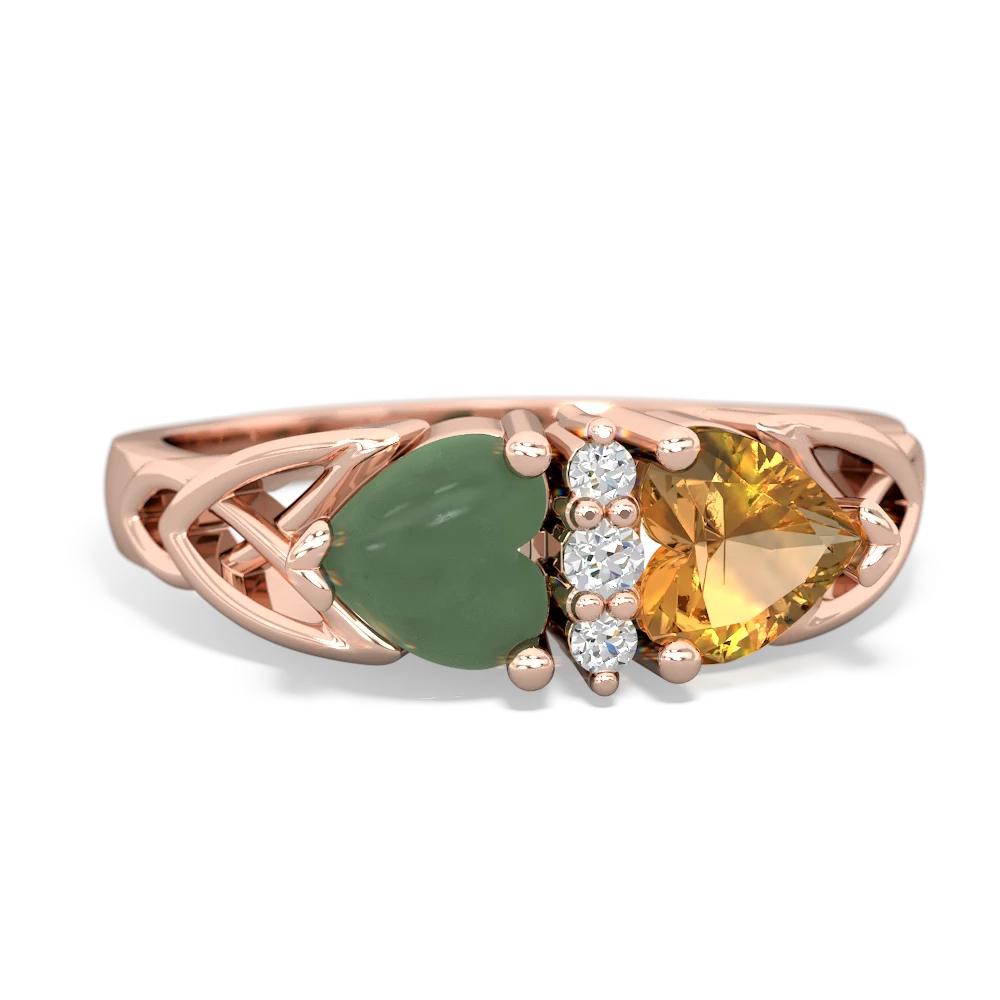 Jade Celtic Knot Double Heart 14K Rose Gold ring R5040