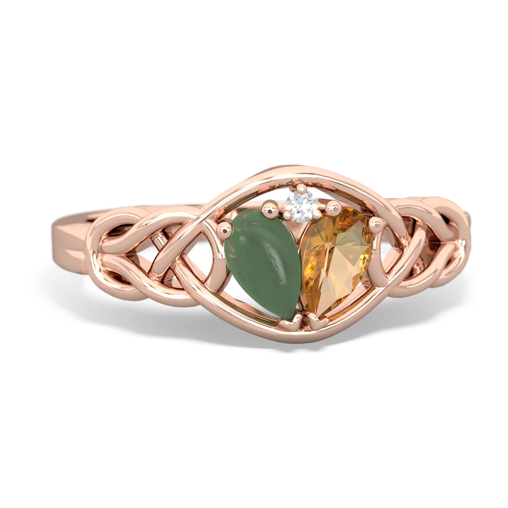 Jade Celtic Love Knot 14K Rose Gold ring R5420