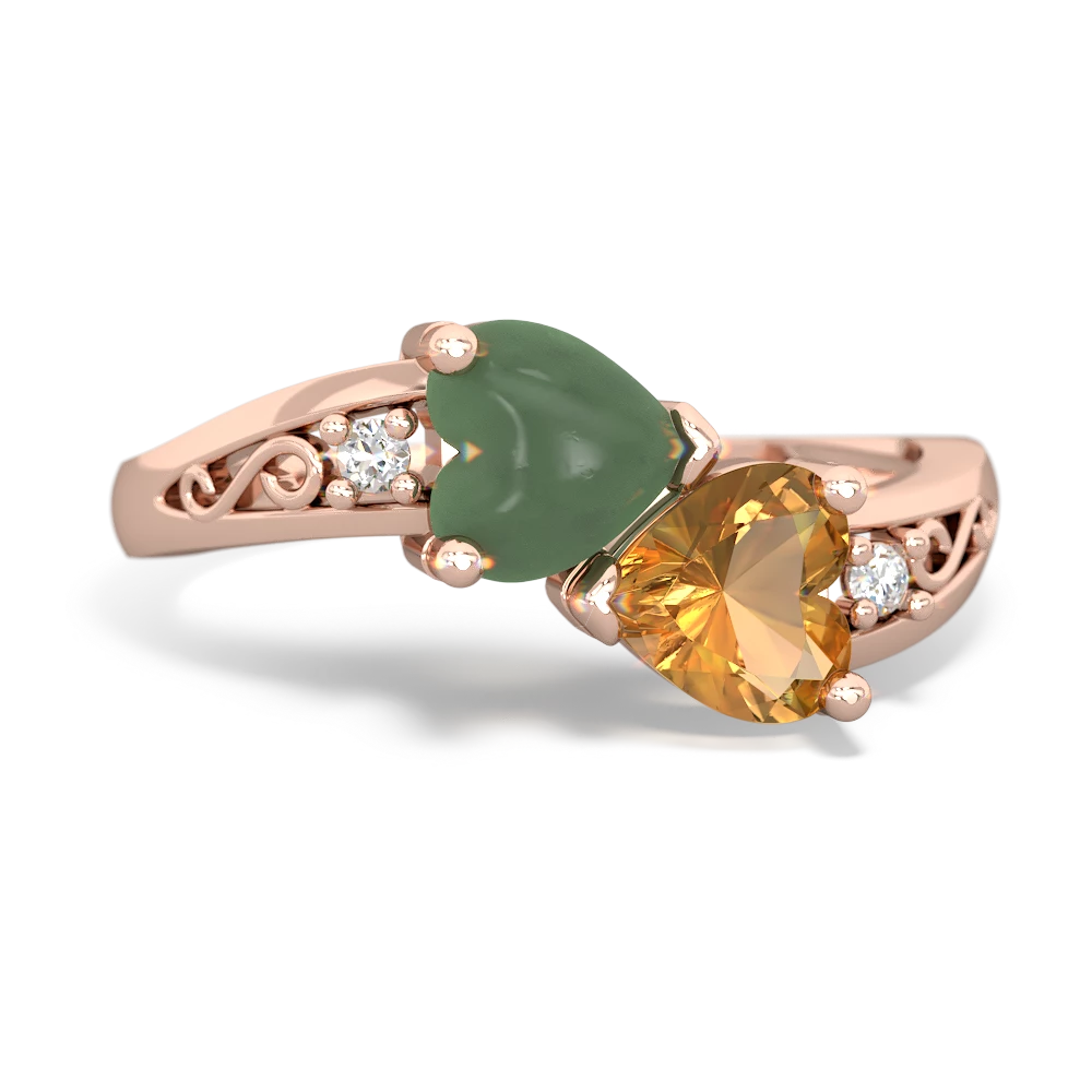 Jade Snuggling Hearts 14K Rose Gold ring R2178