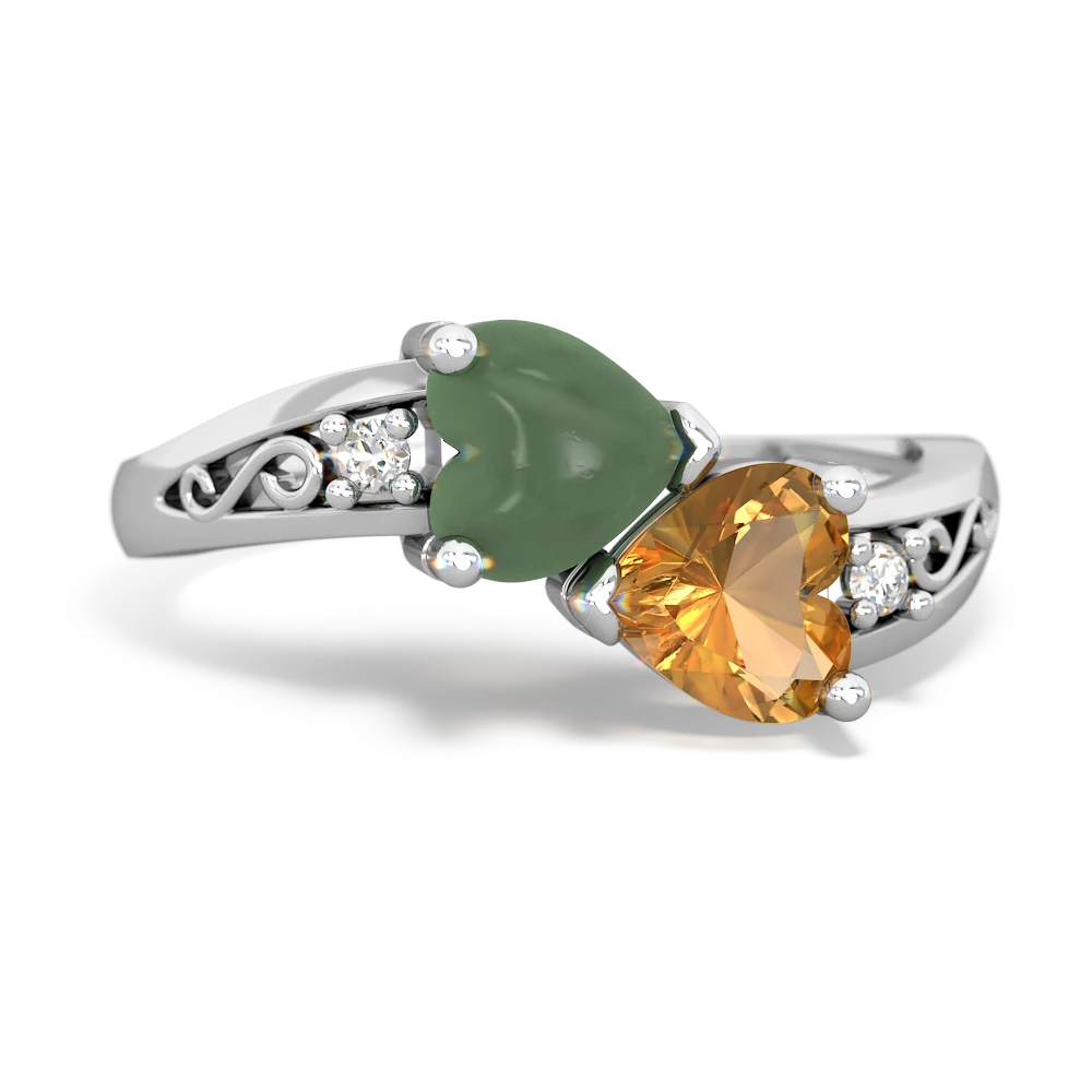 Jade Snuggling Hearts 14K White Gold ring R2178