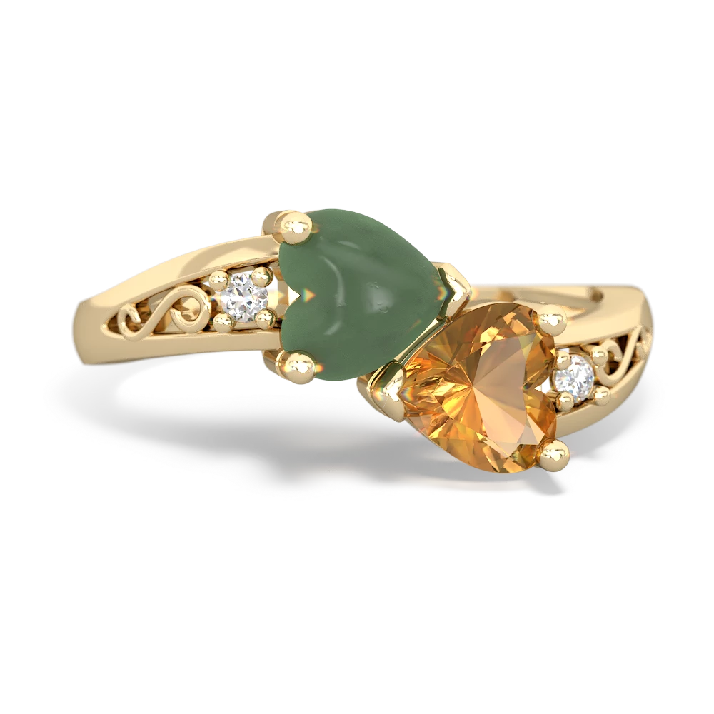 Jade Snuggling Hearts 14K Yellow Gold ring R2178